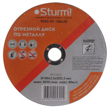 Sturm 9020-07-180x20 Диск отрезной по металлу, АРМИРОВАННЫЙ, размер 180x2.0x22.23 Sturm 9020-07-180x20 Диск отрезной по металлу, АРМИРОВАННЫЙ, размер 180x2.0x22.23