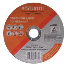 Sturm 9020-07-150x12 Диск отрезной по металлу, АРМИРОВАННЫЙ, размер 150x1.2x22.23 Sturm 9020-07-150x12 Диск отрезной по металлу, АРМИРОВАННЫЙ, размер 150x1.2x22.23